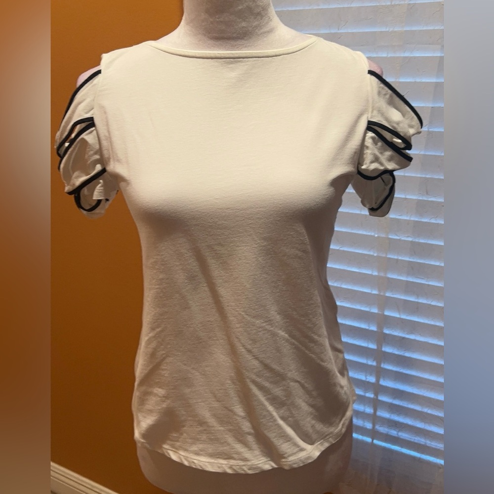 Anne Fontaine | Women’s White Ruffled Short Sleeve Shirt Blouse Top Sz 40/US 6